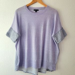 J. Crew Women's Blue Striped Mixed Media Wool Linen Cotton Blend Top Size Small